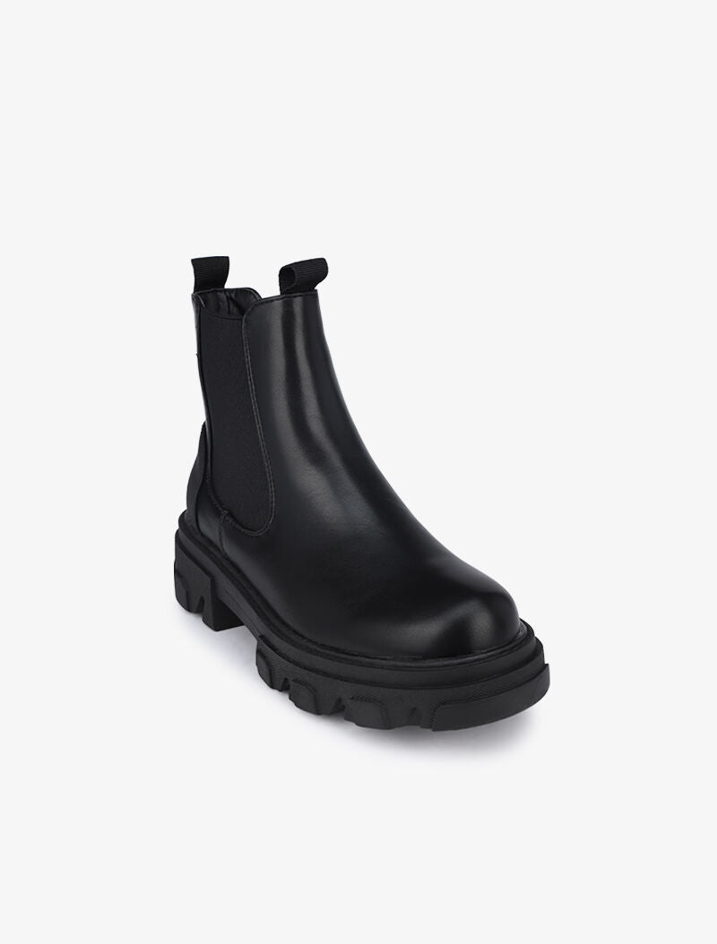 Bottines en simili et contrefort uni - Noir - 3