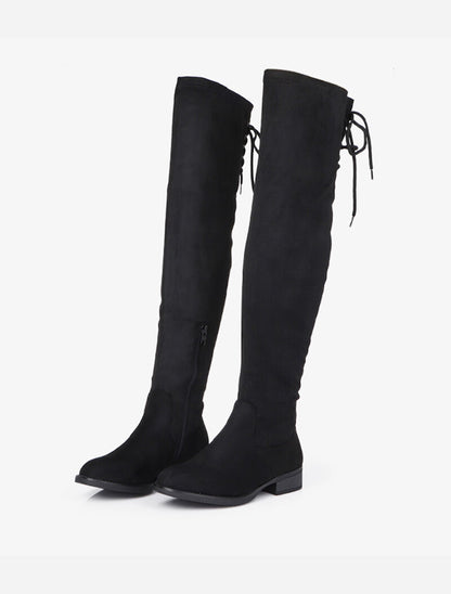 Cuissardes en suédine à liens de serrage style corset - Noir - 1