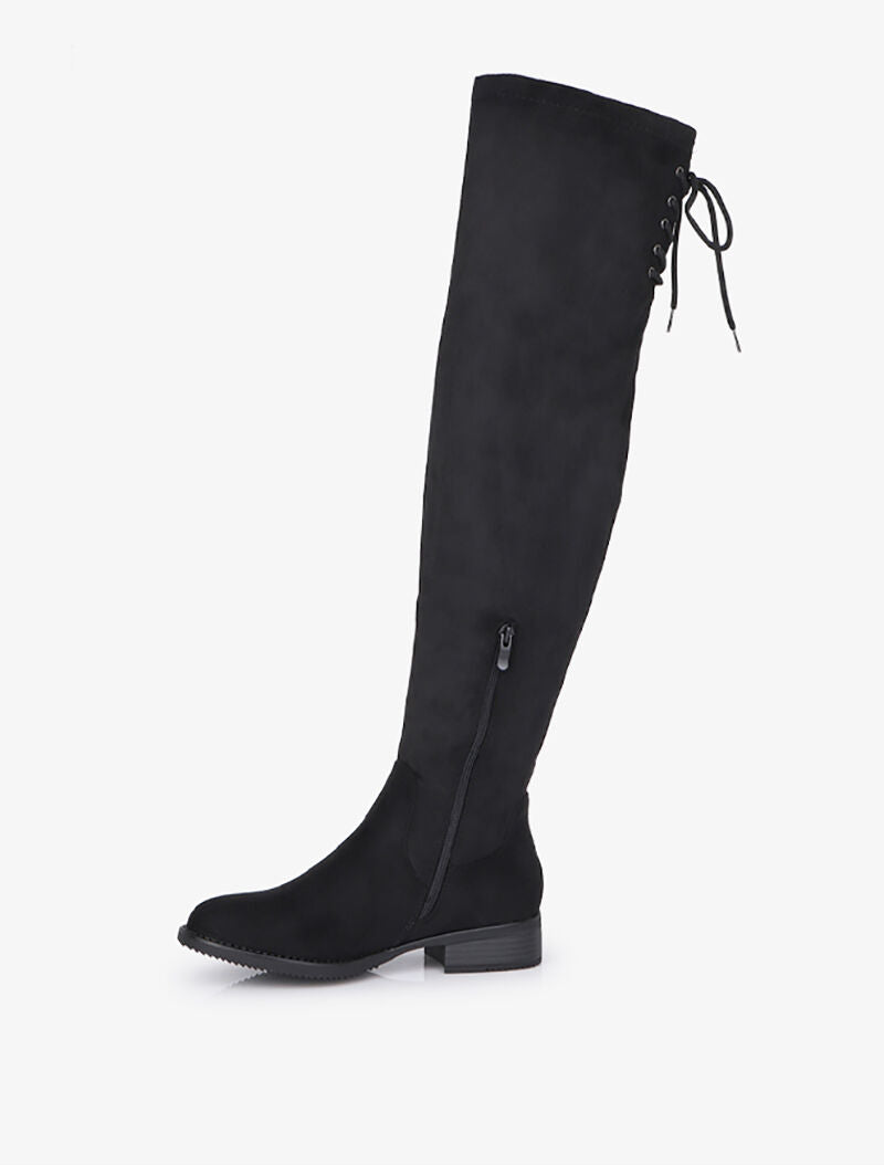 Cuissardes en suédine à liens de serrage style corset - Noir - 4