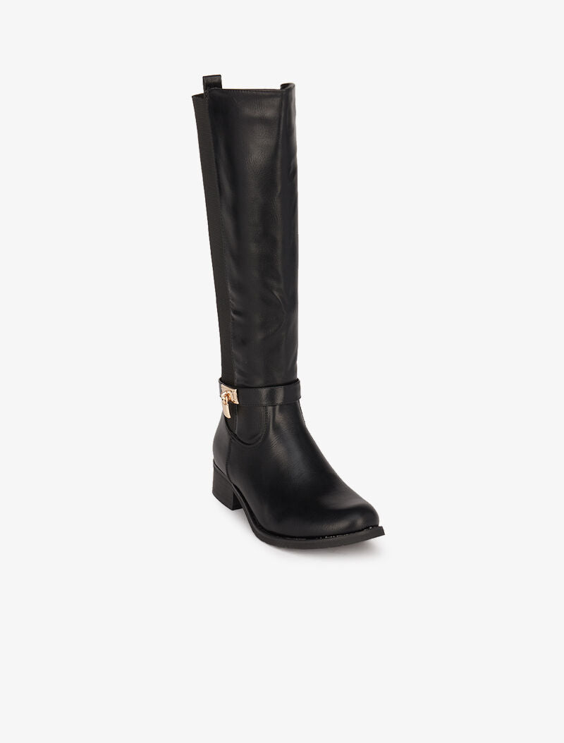Bottes cavalières élastiquées à détail cadenas - Noir - 2
