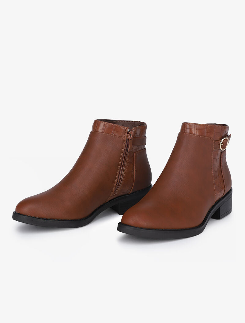 Bottines basses à détails croco - Camel - 1