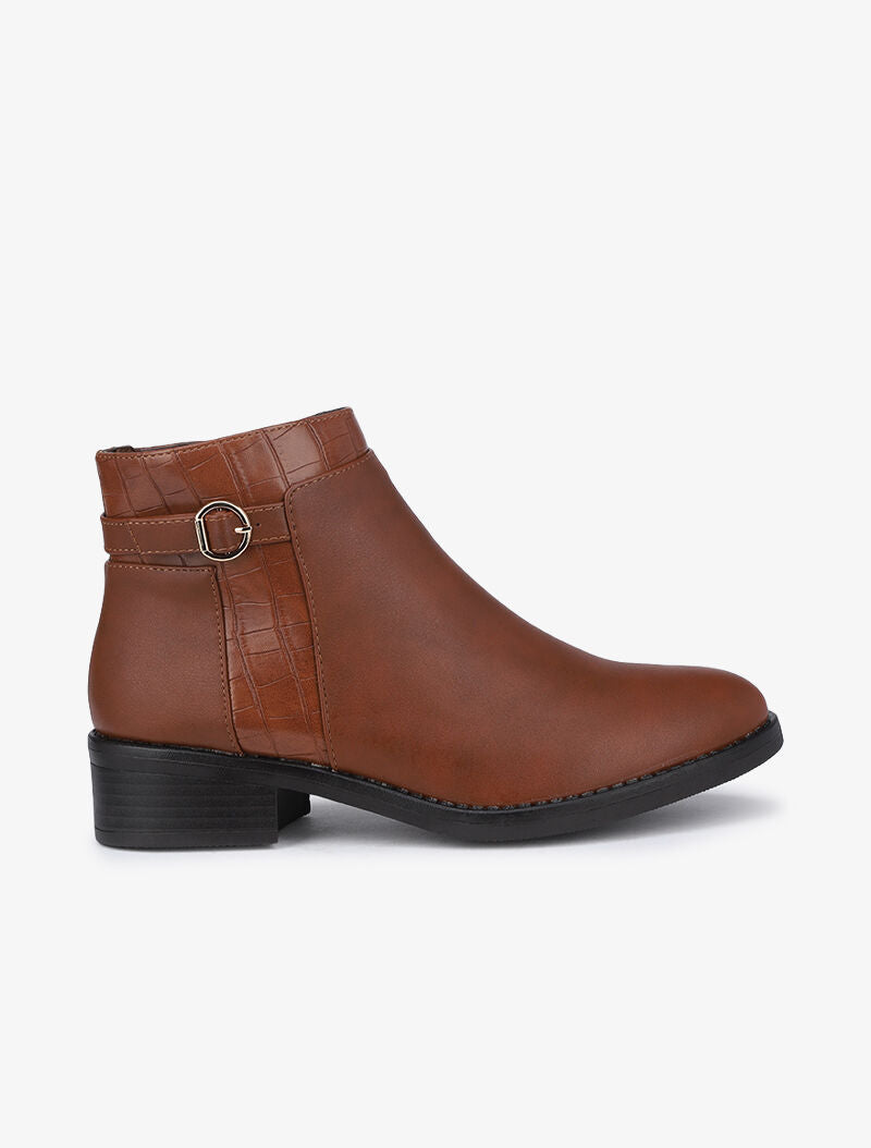 Bottines basses à détails croco - Camel - 2