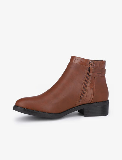 Bottines basses à détails croco - Camel - 4