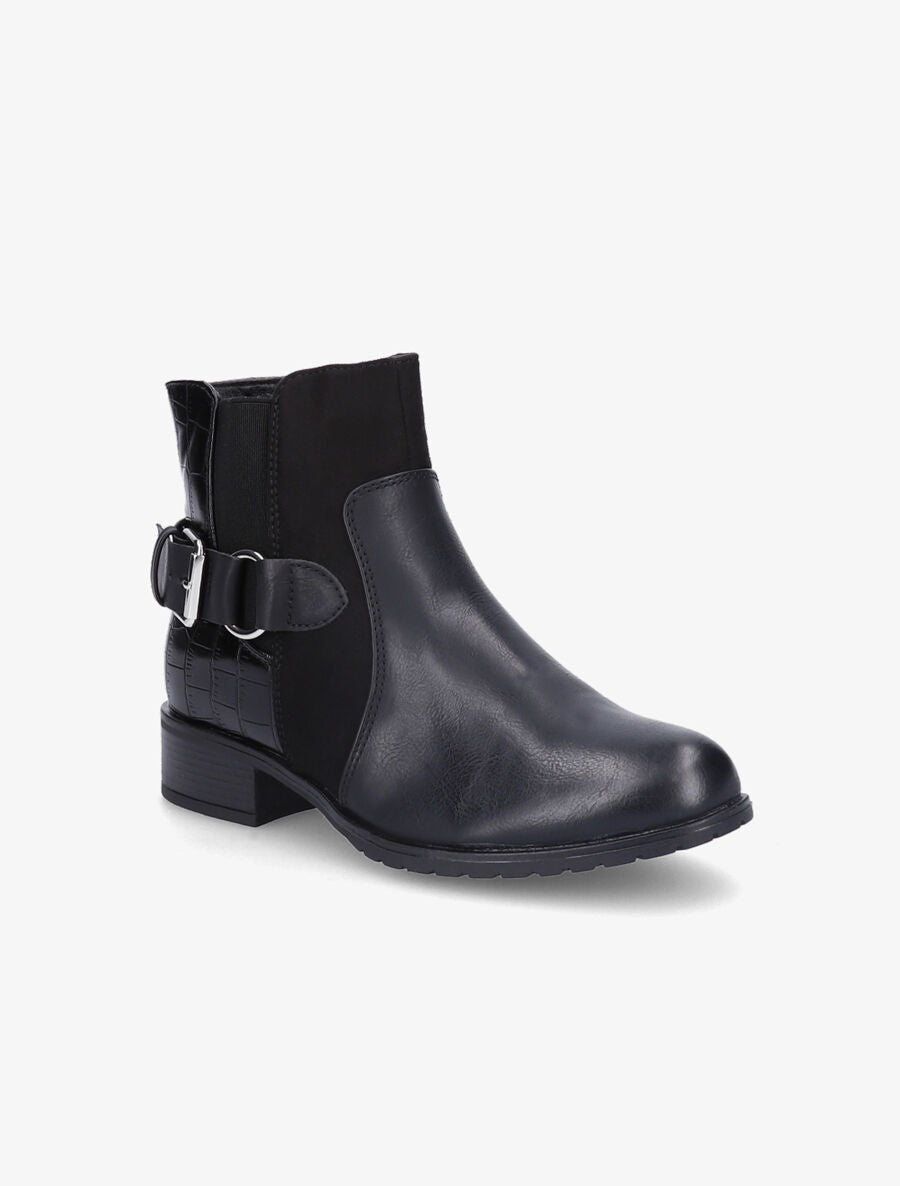 Bottines bi-matière à sangle style chaîne - Noir - 2