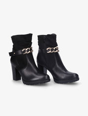 Bottines à talons à sangles style chaîne - Noir - 1