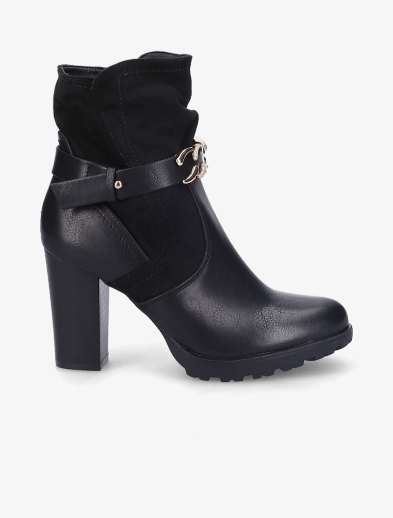 Bottines à talons à sangles style chaîne - Noir - 2
