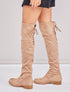 Cuissardes plates en suédine à détail corset - Beige - 1