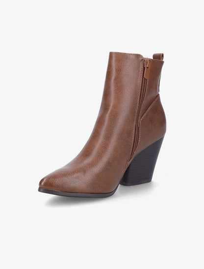 Bottines à talon style santiag - Camel - 4