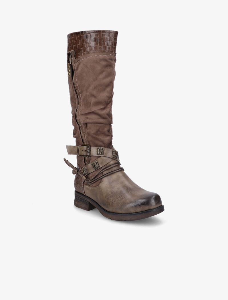 Bottes en simili et suédine effet tressé - Taupe - 3