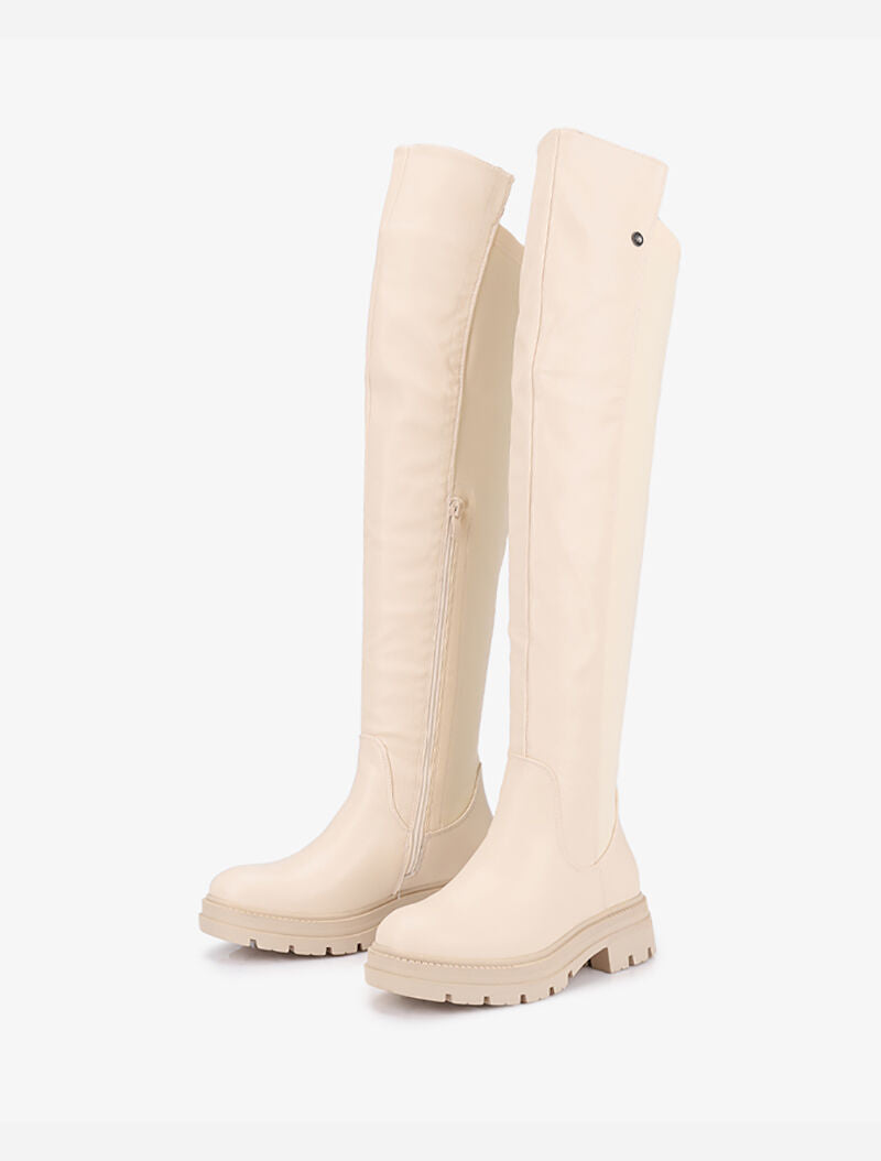 Cuissardes bi-matière à plateforme - Beige - 5