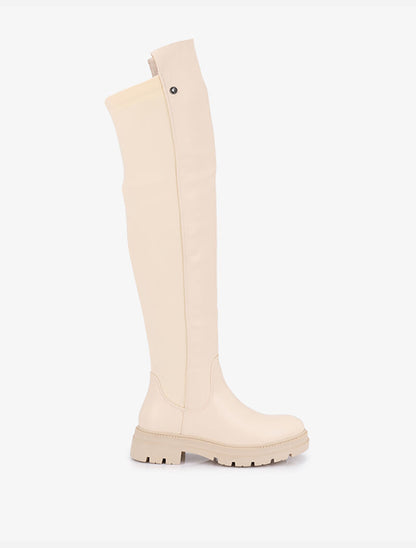 Cuissardes bi-matière à plateforme - Beige - 2