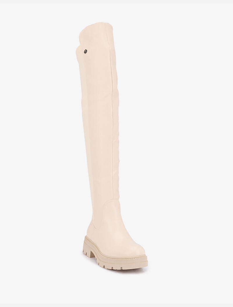 Cuissardes bi-matière à plateforme - Beige - 3