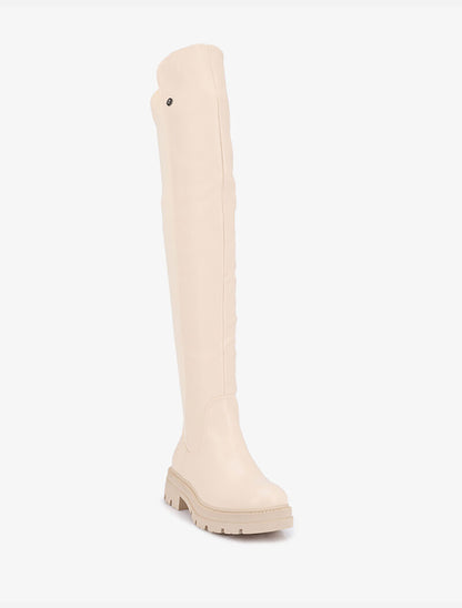 Cuissardes bi-matière à plateforme - Beige - 3