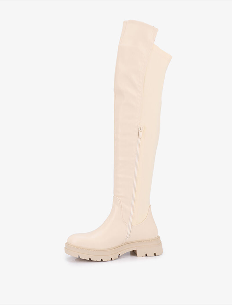 Cuissardes bi-matière à plateforme - Beige - 4