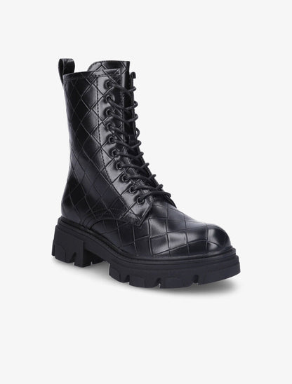 Bottines effet matelassé à talon et semelle crantés - Noir - 3