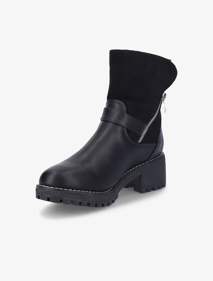 Bottines fourrées style motard bi-matière - Noir - 3