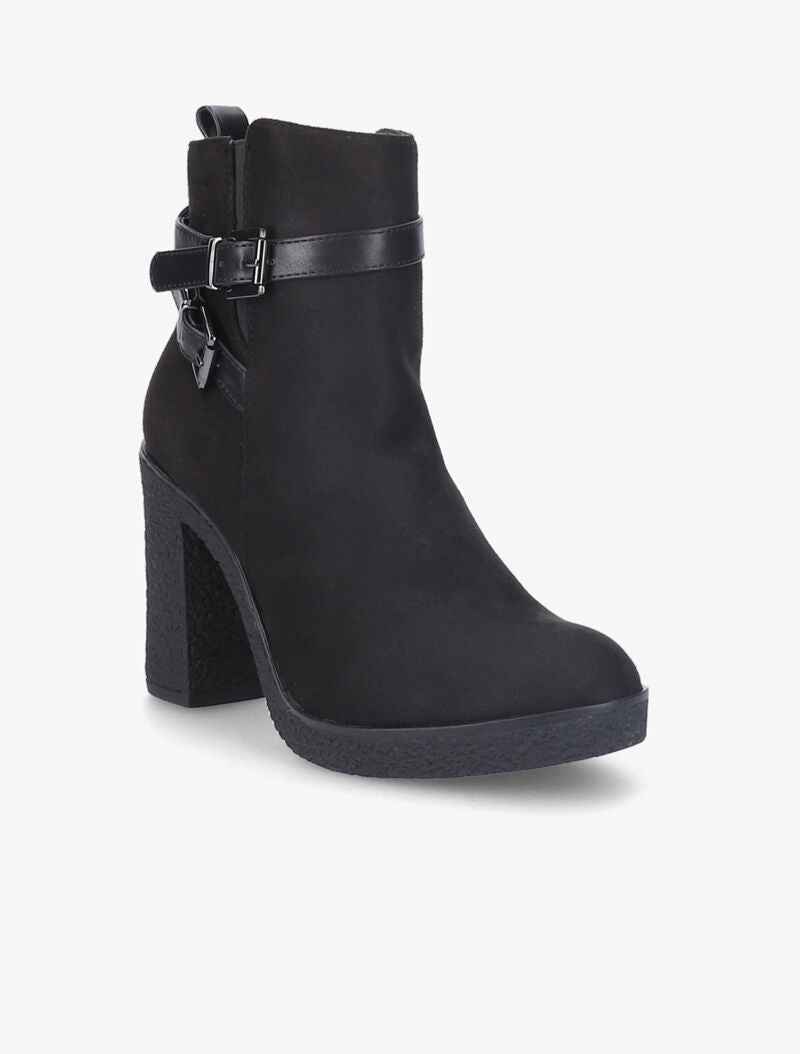 Bottines suédées à talon haut et brides à boucles stylisées - Noir - 3