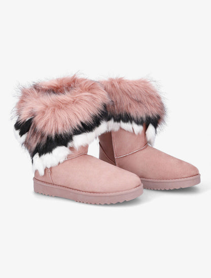 Boots à chevilles à fourrure asymétrique - Rose - 4