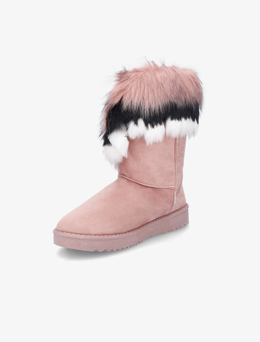 Boots à chevilles à fourrure asymétrique - Rose - 3