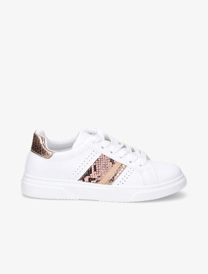 Sneakers à détails imprimés multi matière - Blanc/champagne - 2