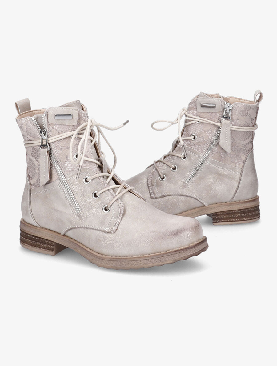 Bottines lacées à détail dentelle - Beige - 4