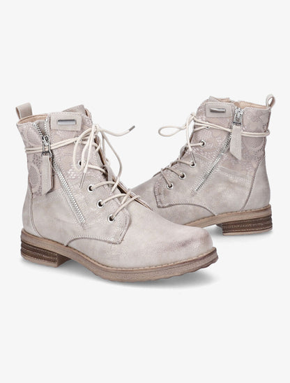 Bottines lacées à détail dentelle - Beige - 4