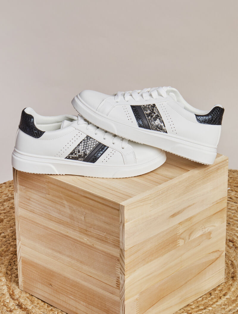 Sneakers à détails imprimés multi matière - Blanc/noir - 1