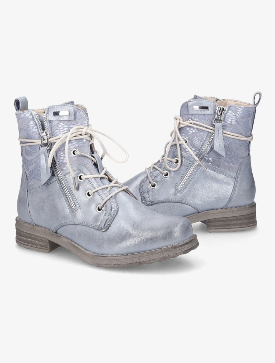 Bottines lacées à détail dentelle - Bleu - 4