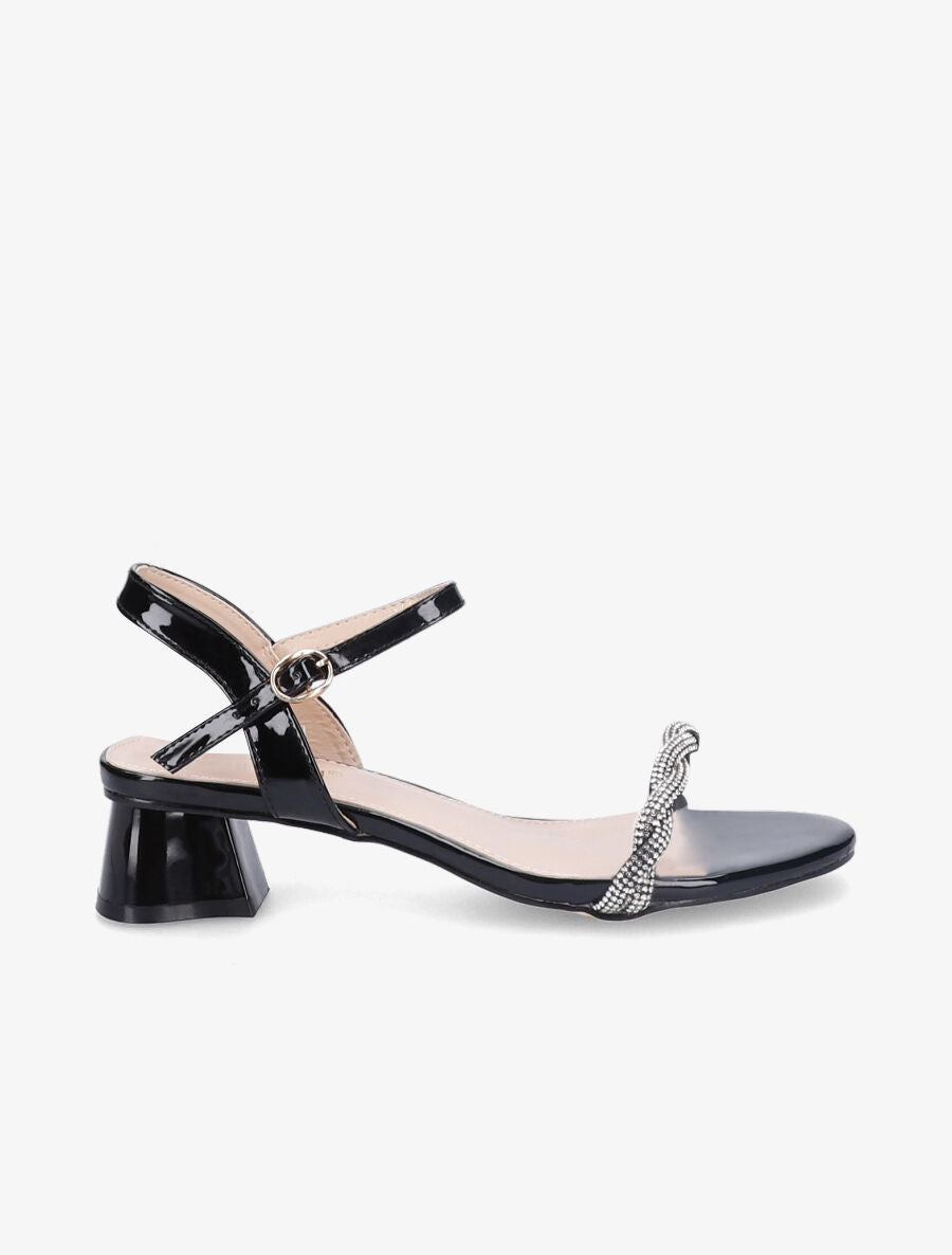 Sandales vernies à ganse en strass torsadée - Noir - 1