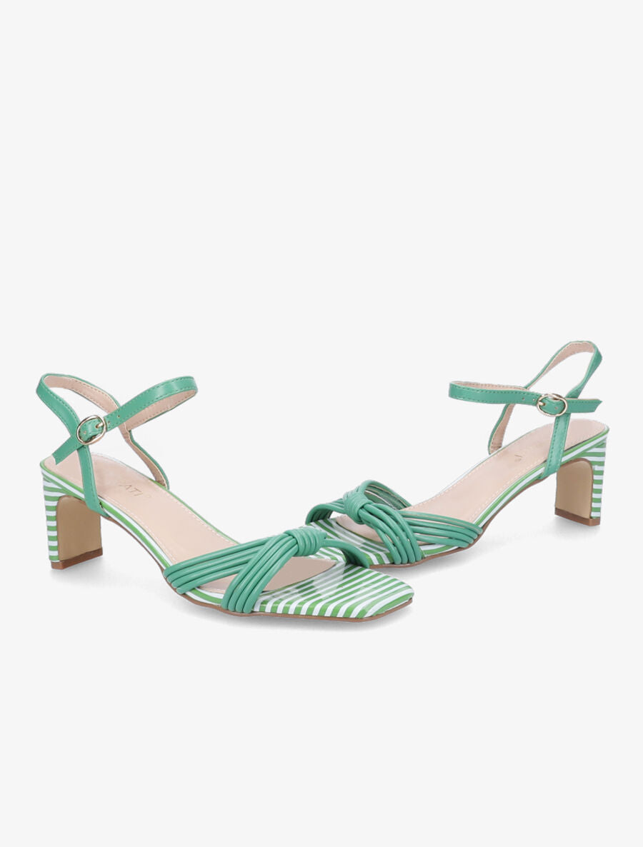 Sandales à talons rayés et ganses style noeud - Vert - 4