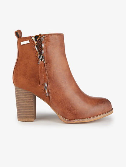Bottines montantes à détail python - Camel - 2
