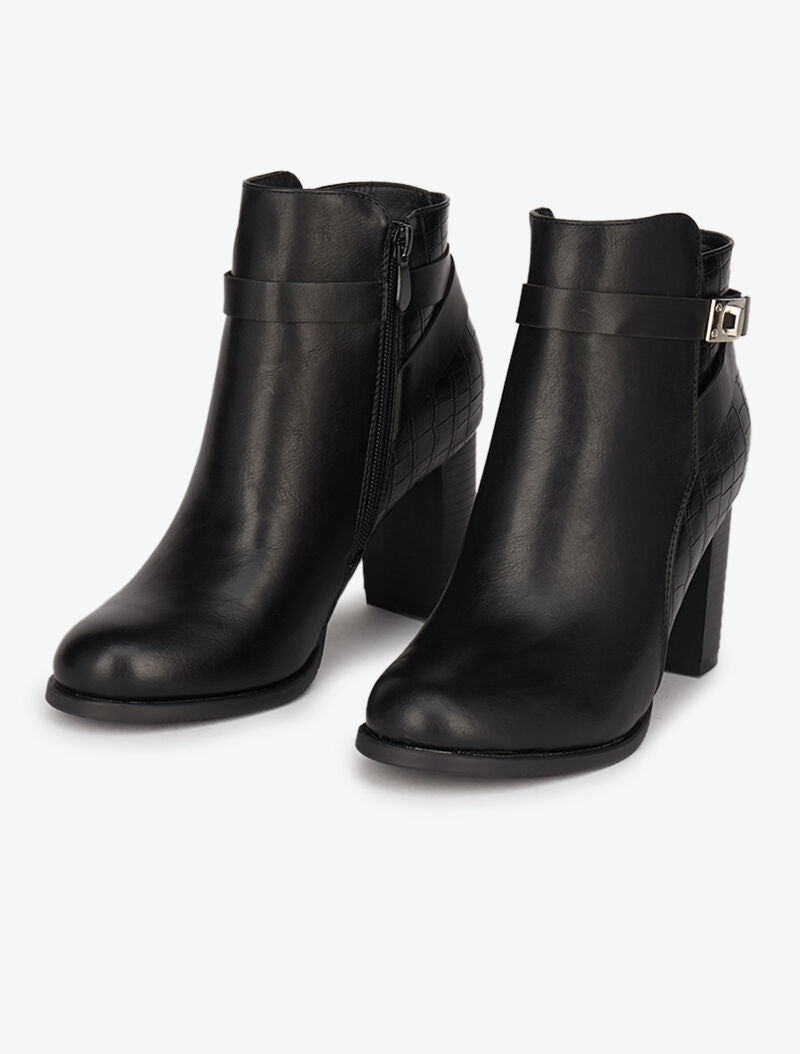 Bottines bi-matière à talon - Noir - 6