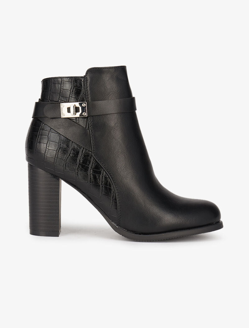 Bottines bi-matière à talon - Noir - 1