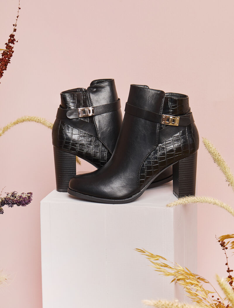 Bottines bi-matière à talon - Noir - 5