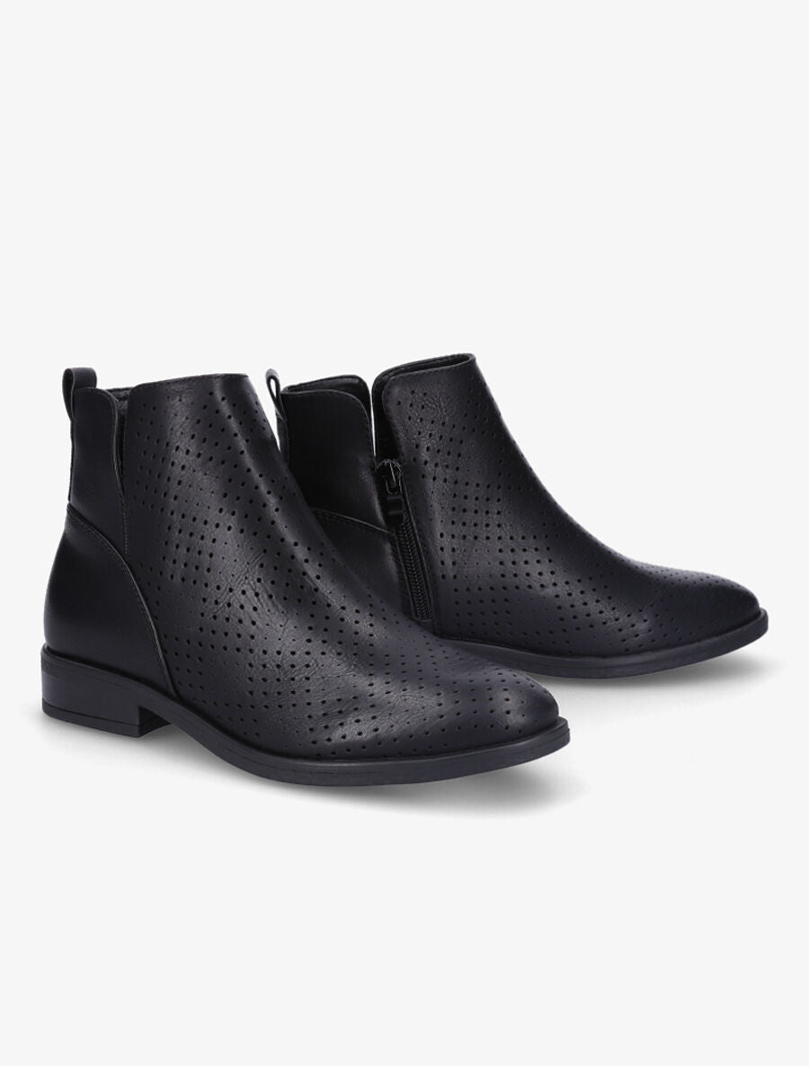 Bottines en simili perforé et chevilles fendues - Noir - 4