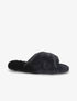 Claquettes à ganses croisées en fourrure synthétique - Noir - 1