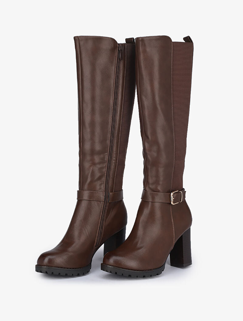 Bottes à talons et bandes élastiquées - Marron - 1
