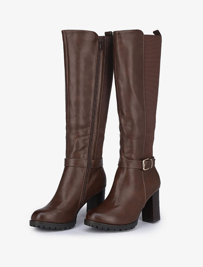 Bottes à talons et bandes élastiquées - Marron - 1