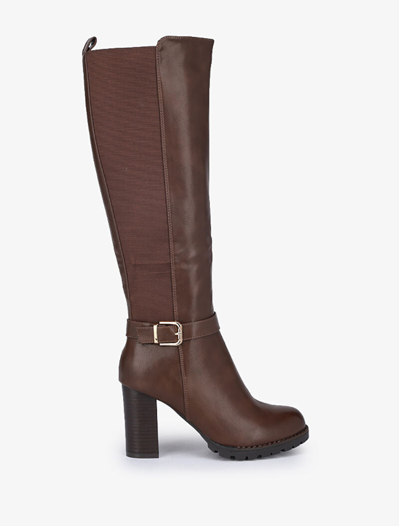 Bottes à talons et bandes élastiquées - Marron - 2