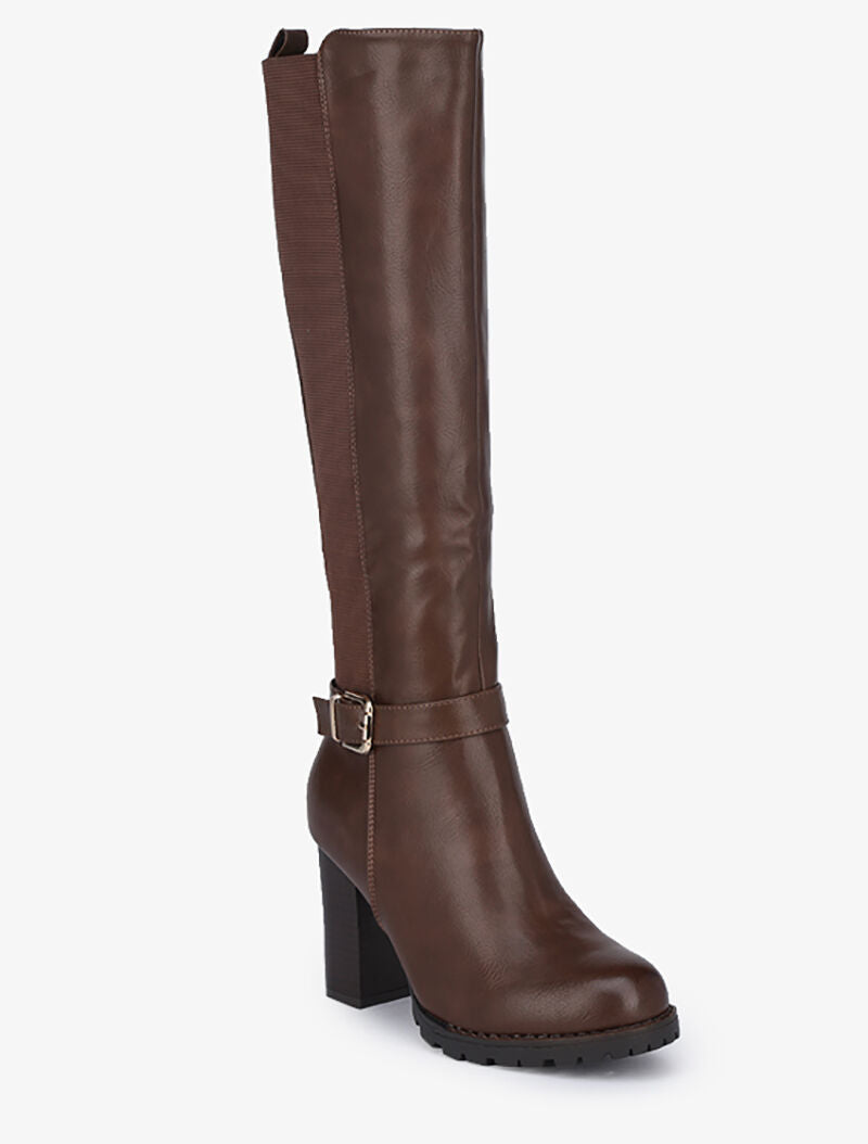Bottes à talons et bandes élastiquées - Marron - 3