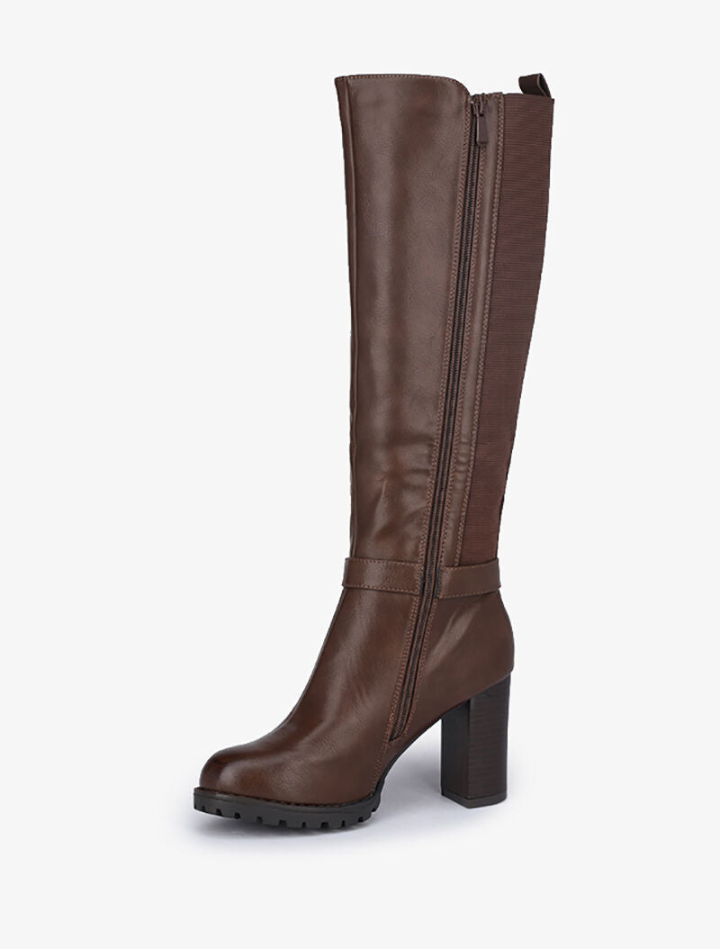 Bottes à talons et bandes élastiquées - Marron - 4