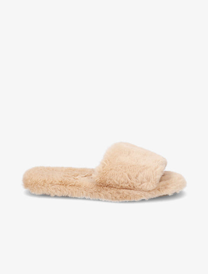 Claquettes en fourrure synthétique - Camel - 5