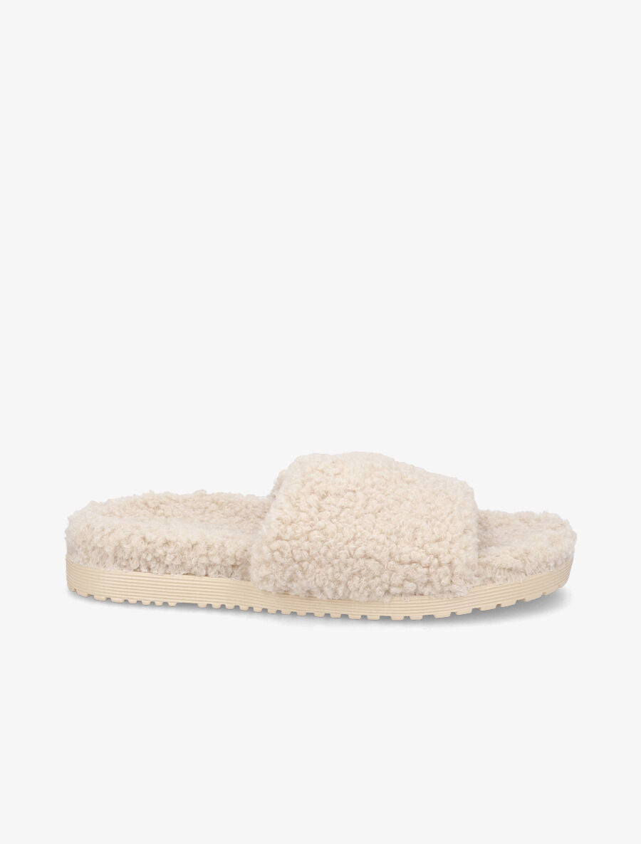 Claquettes effet laine bouclée - Beige - 5
