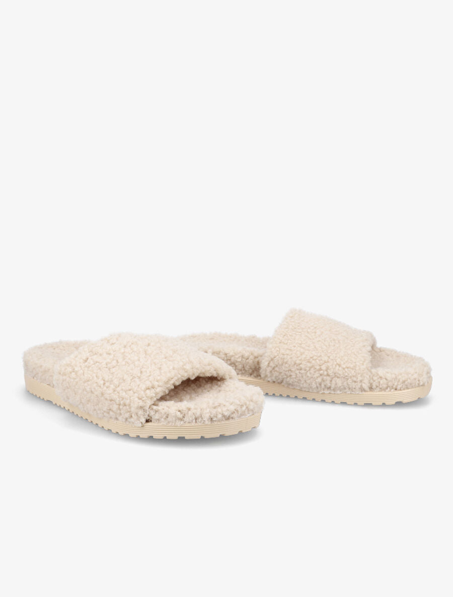 Claquettes effet laine bouclée - Beige - 4