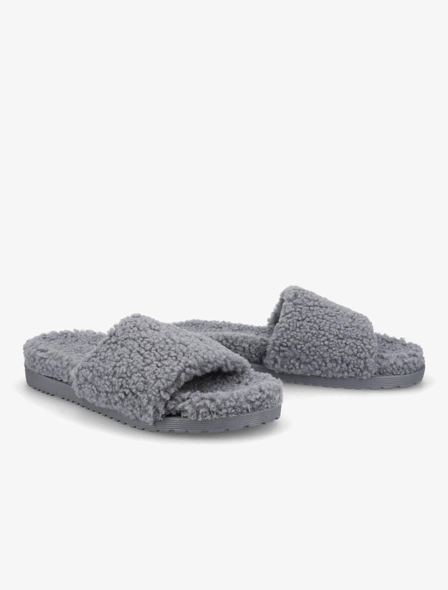 Claquettes effet laine bouclée - Gris - 4