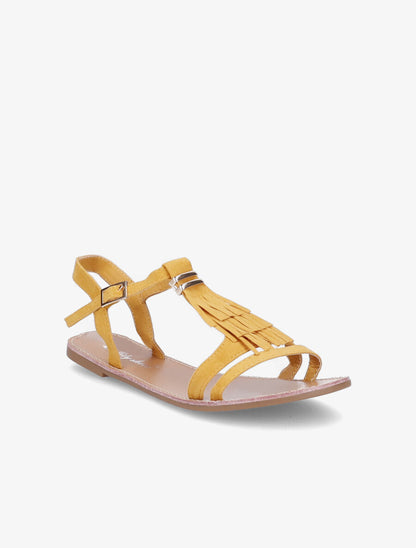 Nu-pieds frangés à boucle dorée - Moutarde - 2