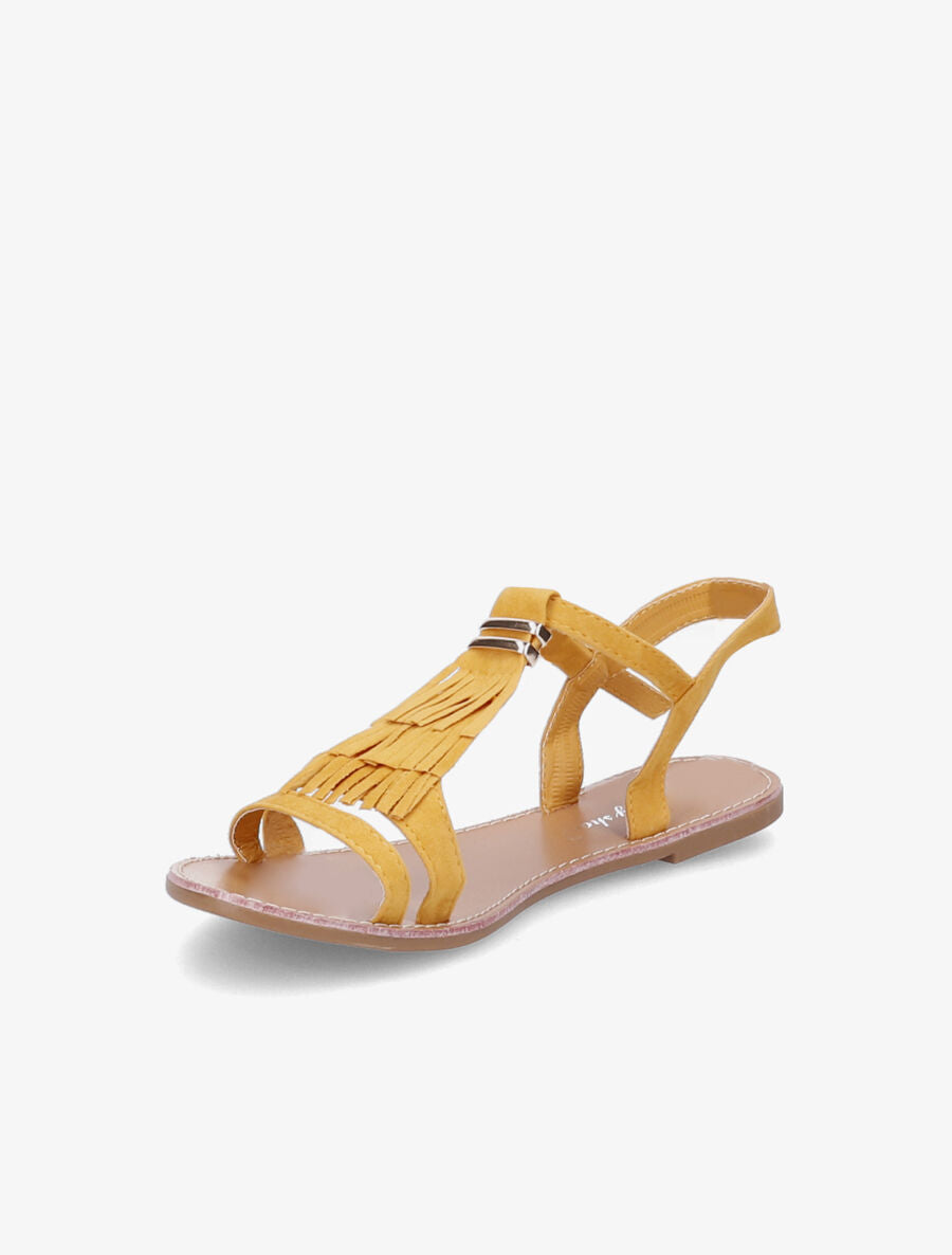 Nu-pieds frangés à boucle dorée - Moutarde - 4