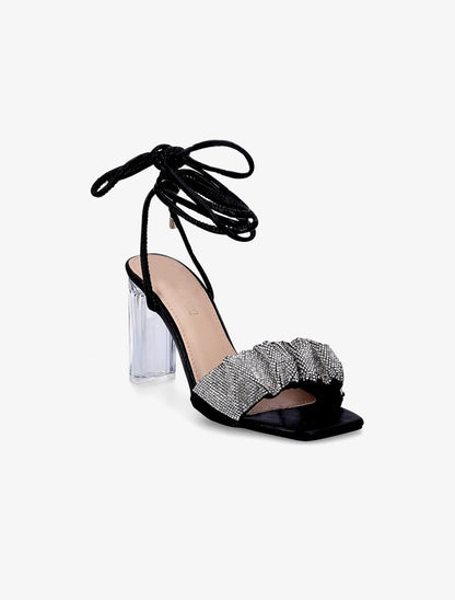 Sandales à ganses à strass et lacets - Noir - 2