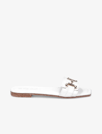 Mules stylisées à tige dorée - Blanc - 1