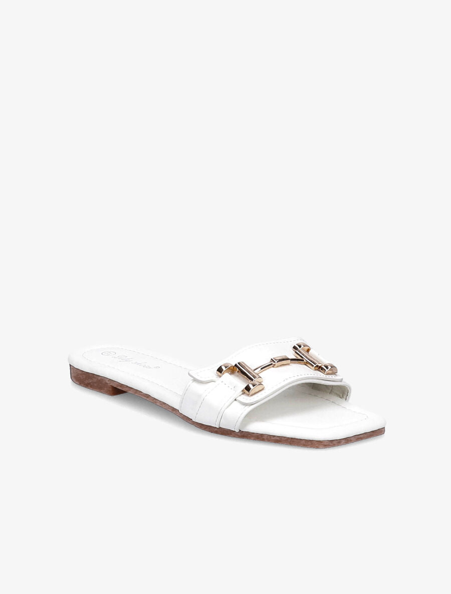 Mules stylisées à tige dorée - Blanc - 2